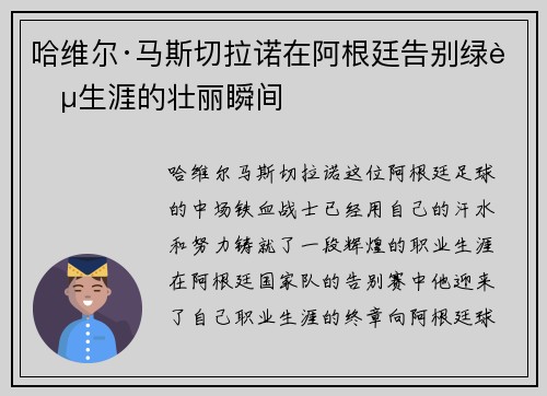 哈维尔·马斯切拉诺在阿根廷告别绿茵生涯的壮丽瞬间 哈维尔·马斯切拉诺在阿根廷告别绿茵生涯的壮丽瞬间