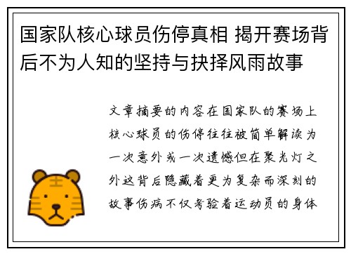 国家队核心球员伤停真相 揭开赛场背后不为人知的坚持与抉择风雨故事 国家队核心球员伤停真相 揭开赛场背后不为人知的坚持与抉择风雨故事